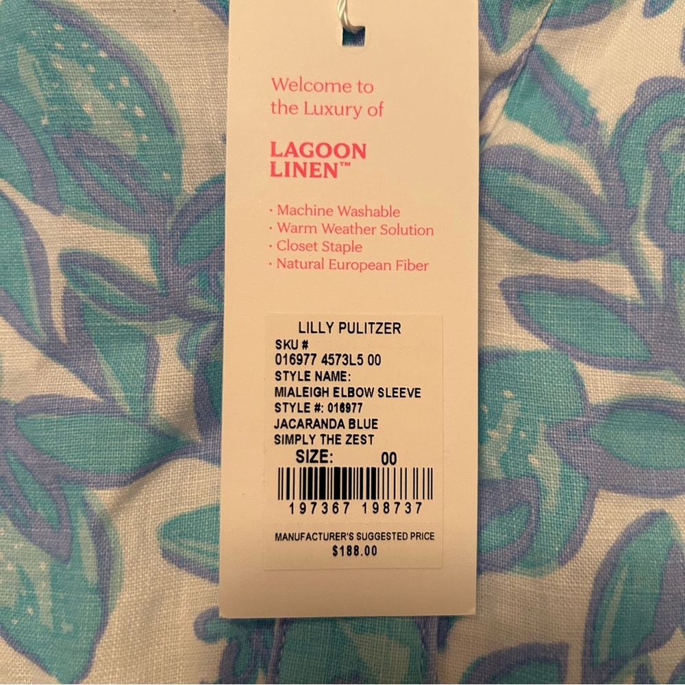 Lilly Pulitzler Mialeigh Elbow Sleeve Linen Dress Blue Simply The Zest Size 00 - Picture 7 of 10